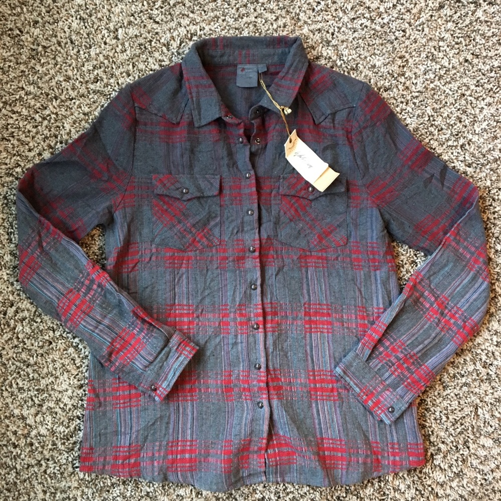 WHITE CROW Snap up plaid flannel ombré shirt NWT